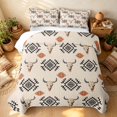 thumbnail image 3 of Erosebridal Hippie Aztec Twin Quilt Set, Boho Cow Skull Twin Coverlet Set, Cream Terracotta Black 2pcs, 1 Bedspread and 1 Pillowcase, 3 of 7