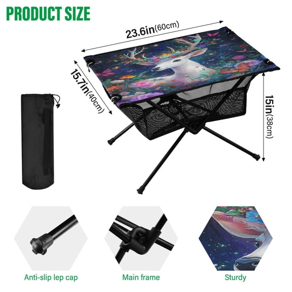 BZSMCE Camping Tables Simple Folding Table Whimsical Garden Guardian Pattern Size:23.6*15.7in
