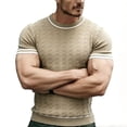 thumbnail image 4 of vdgthytj Mens Short Sleeve T Shirts Crew Neck Cable Knit Regular Fitted Tees Summer Casual Striped Sweater T Shirts, 4 of 4