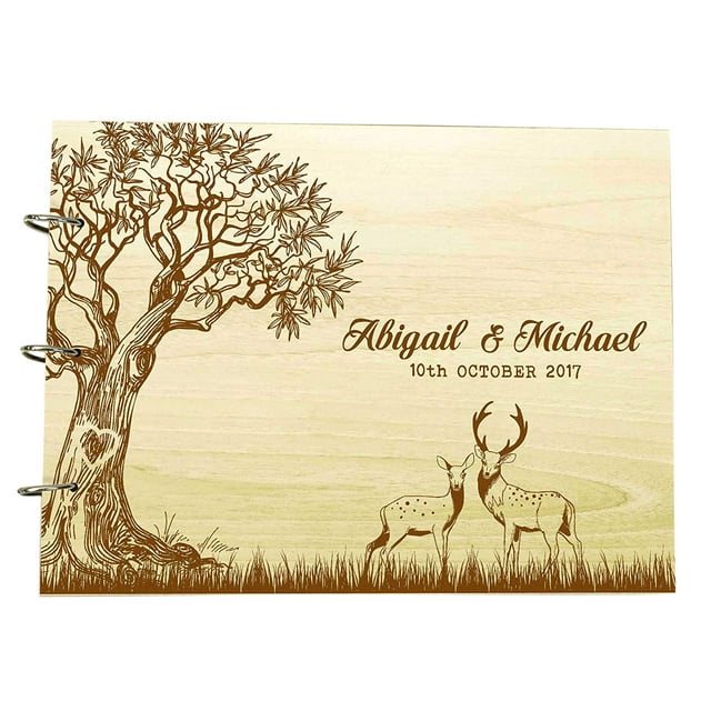Tree Wedding Guest Book With Deer Wooden Personalized Name And Date Photo Albums Custom Scrapbook