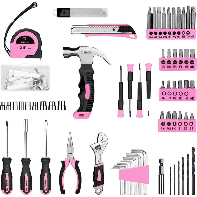 DEKOPRO 8V Pink Cordless Drill Set, 126-Piece Lightweight