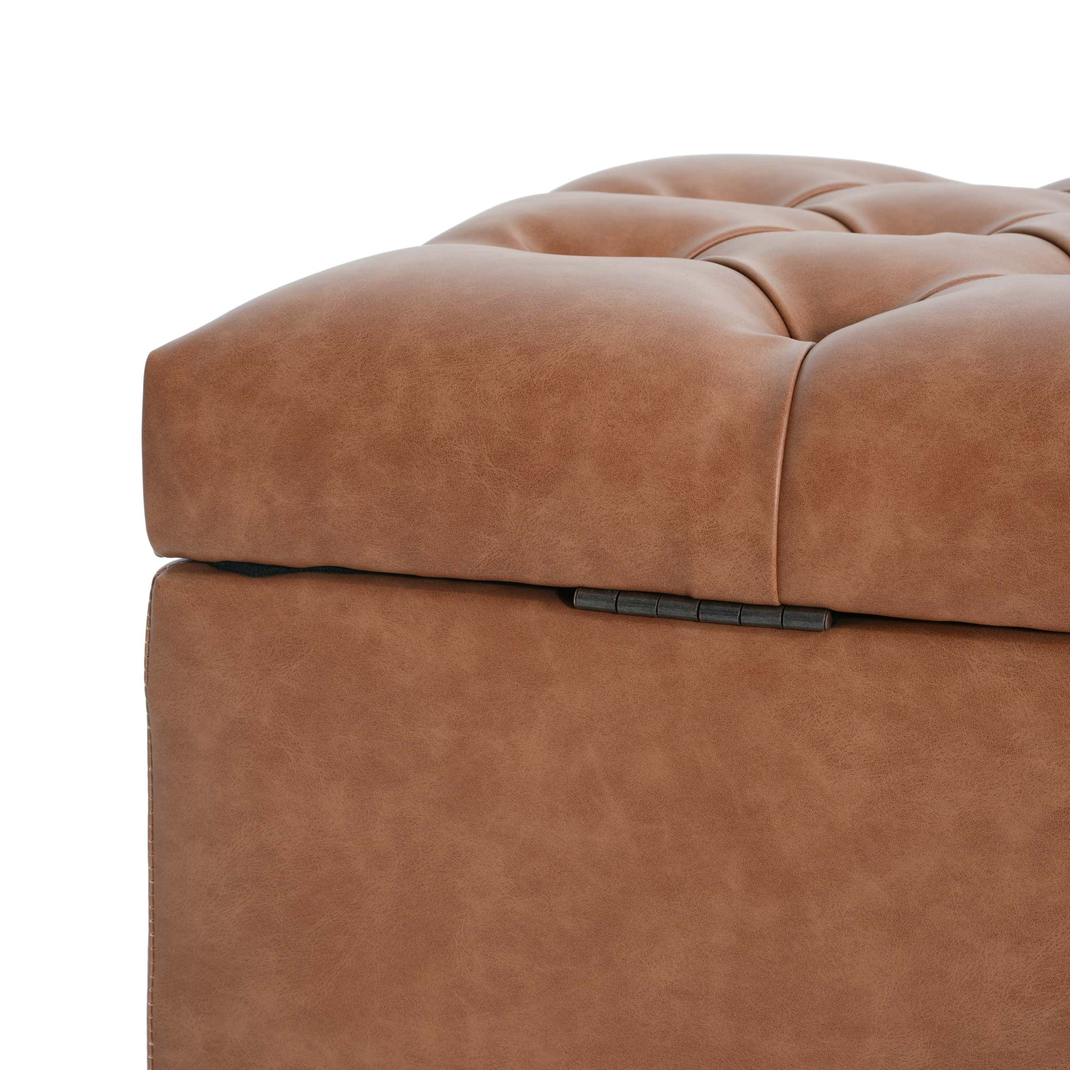 Christopher Knight Home Storage Ottoman Bench with Button Tufted, PU Leather Upholstery, Cognac Brown