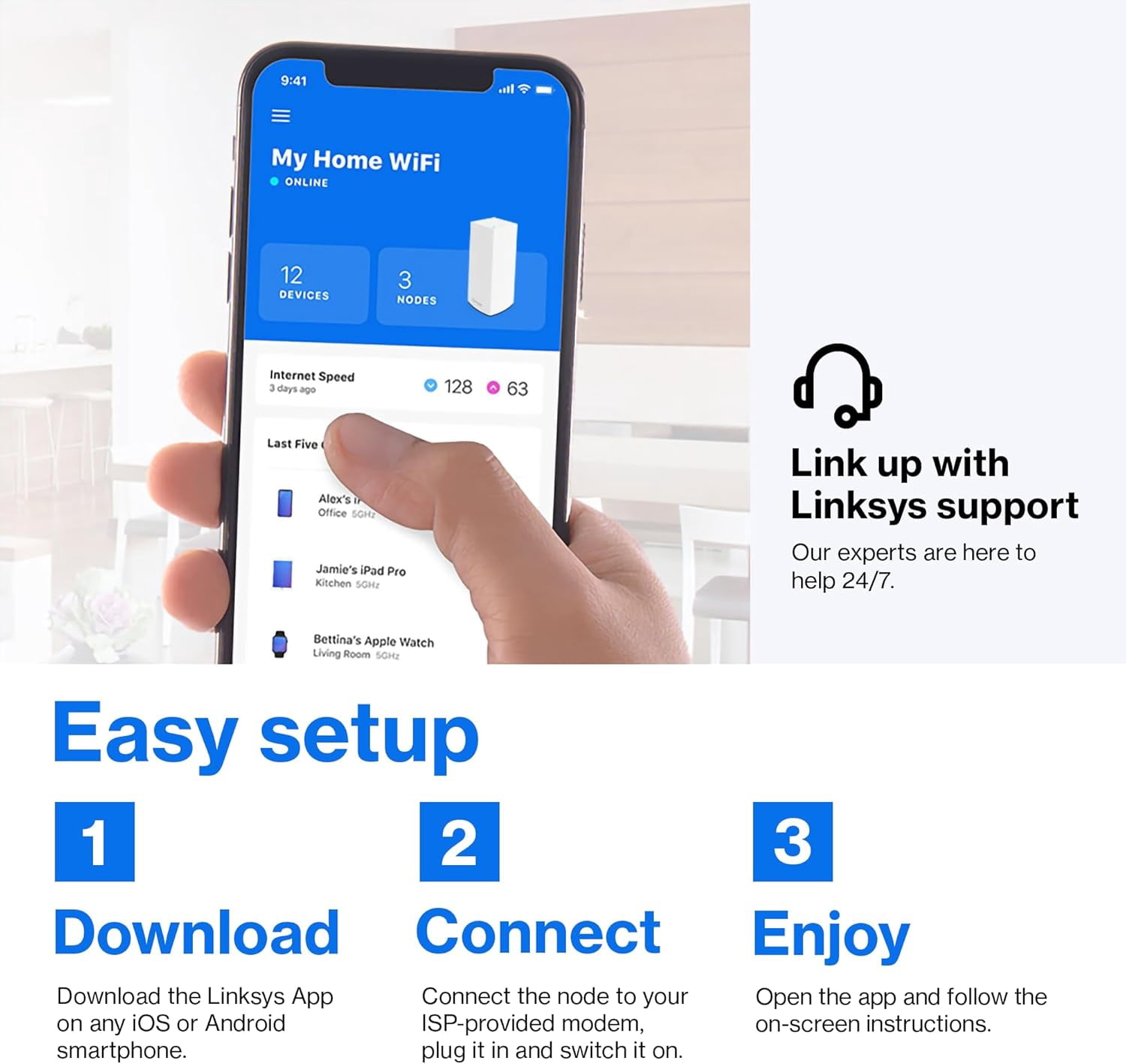 Linksys AX4200 Velop Tri-Band Mesh W-iFi 6 System (MX12600, 3 Nodes)