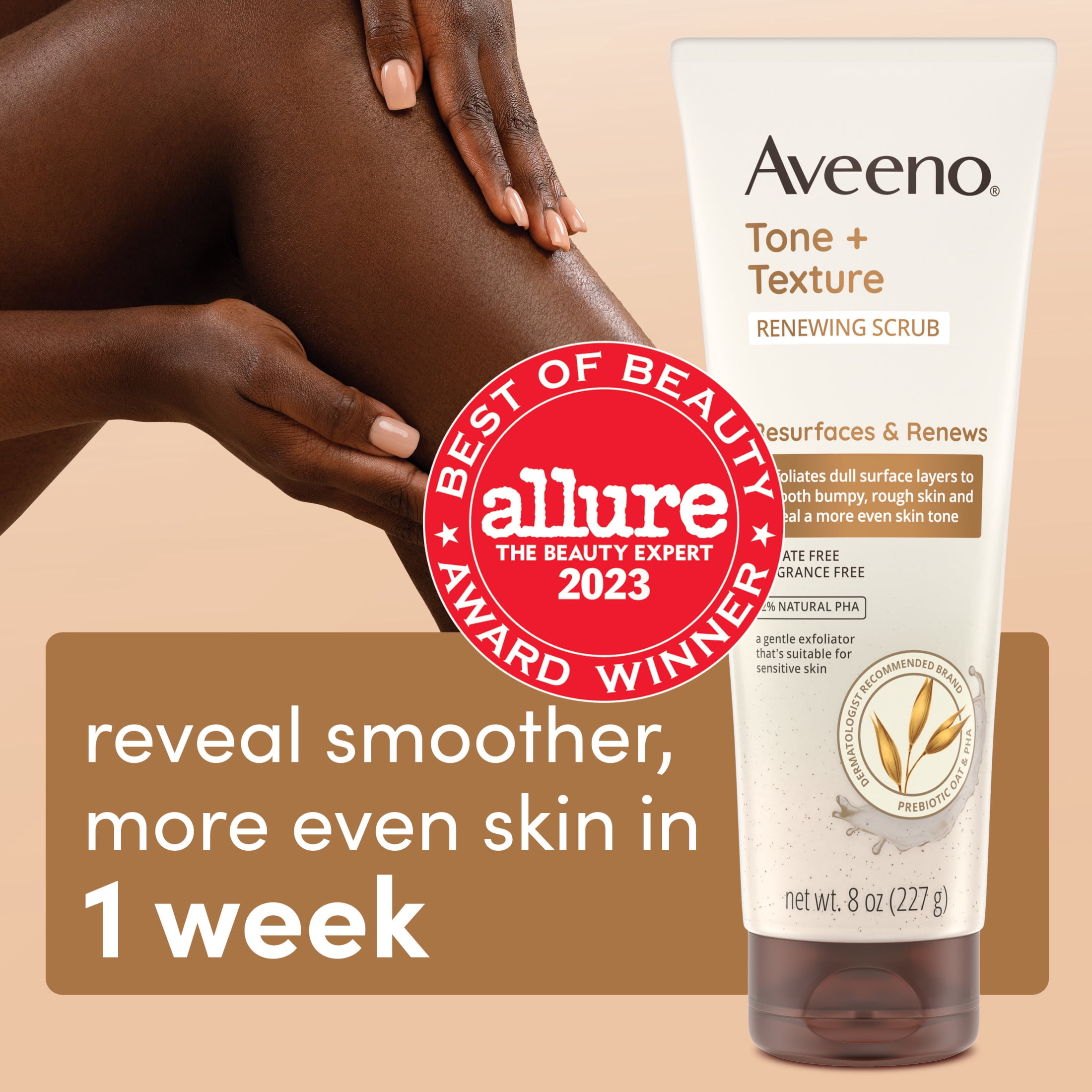 Aveeno Tone + Texture Renewing Bath and Body Scrub, Fragrance Free, 8 fl oz
