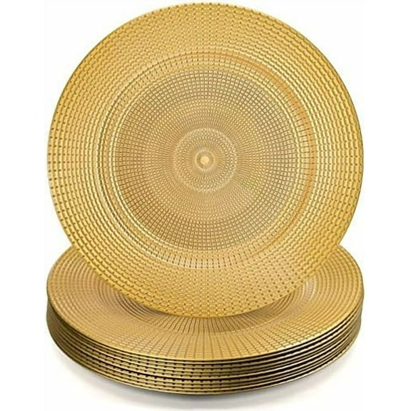 12 Pack Gold Charger Plates for Dinner Plates, 13" Round Plastic Chain Shaped Charger Service Plates, Decorative Chargers Bulk for Table Setting, Wedding, Party, Event