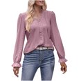 thumbnail image 2 of Plus Size Tops for Women V-Neck Long Sleeve Solid Loose T-shirt Hot Pink M, 2 of 6