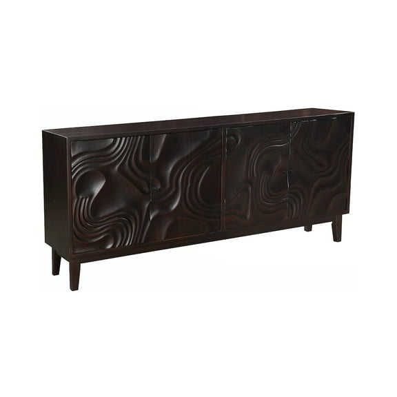 Taran Designs Mason 4-door Carved Solid Wood Sideboard in Dark Brown