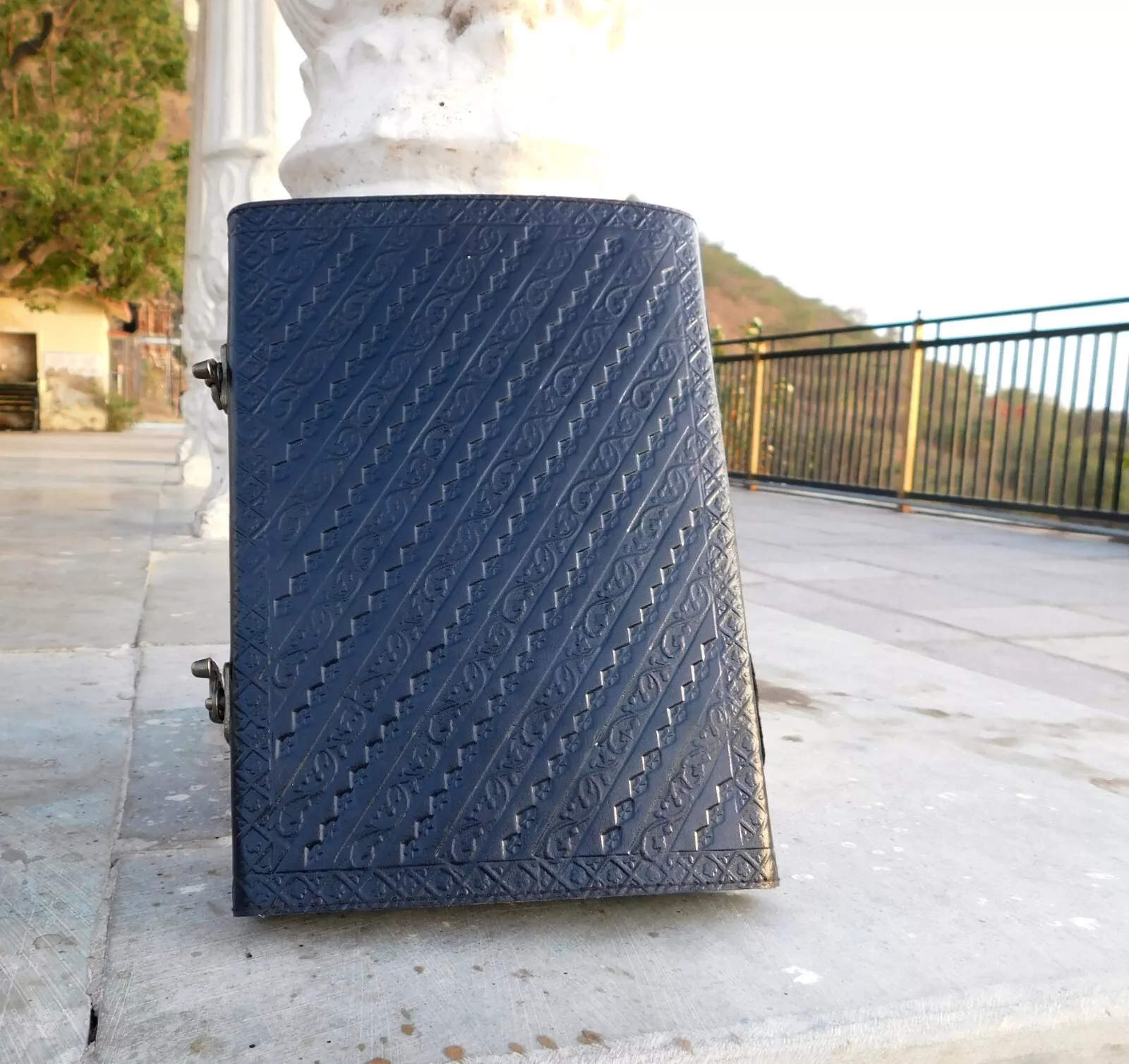Handcrafted Embossed Vintage Design Leather Bound Journal Diary 7 Stone Grimoire Spell Blank Notebook For Men & Women