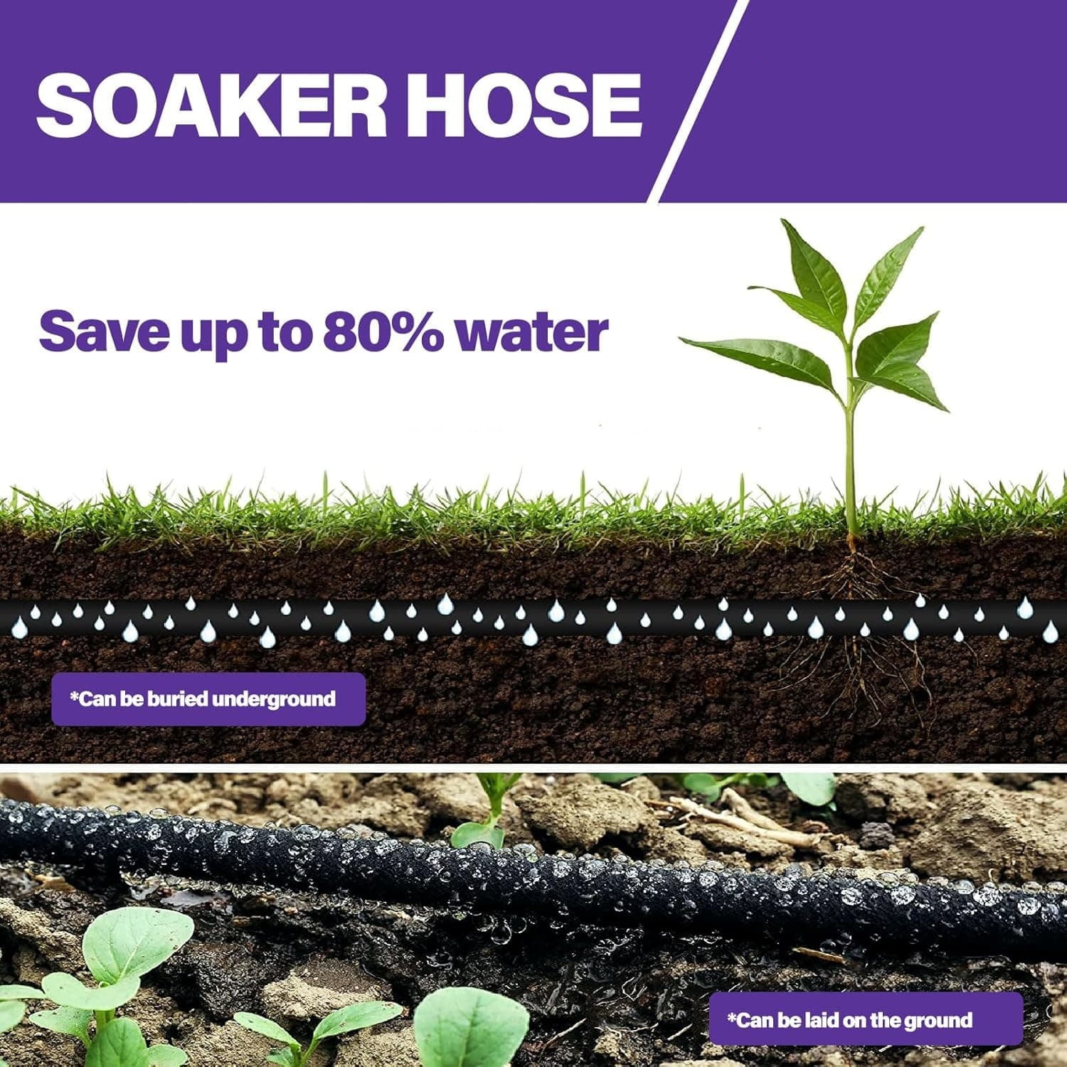 "Soaker Hose 150 FT,1/2 Inch Soaker Garden Hose with 3/4"" Solid Brass Connectors Save 80% Water Drip Irrigation Kit for Lawn/Yard Landscaping beds "