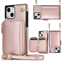 iPhone 13 Pro Max Wallet Case with Crossbody Strap, Dteck Zipper Pocket Purse Phone Case with RFID Blocking Card Holder Compatible with iPhone 13 Pro Max, Rosegold