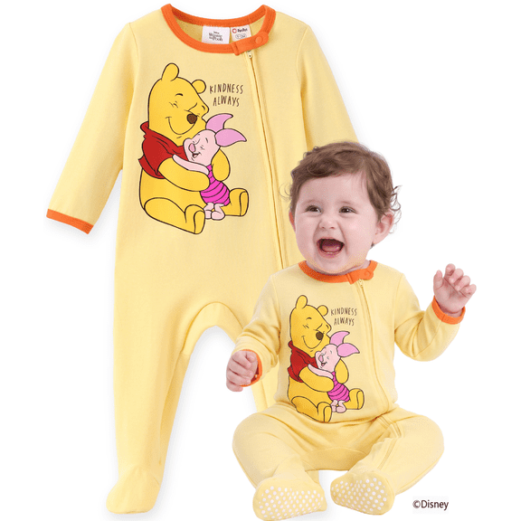 Disney Winnie the Pooh Baby Girls Boys Footed Coverall Long Sleeve Zipper Romper One-Piece Outfit