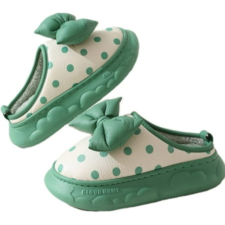 

PIKADINGNIS Women Fashion Bow Sport Printed Block Heel Soft House Shoes Waterproof Leather Fluffy Fur Warm Slippers Indoor Outdoor