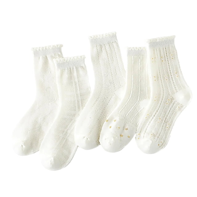 Mid Tube Socks for Girls, 5-Pack Cotton Blend, Breathable Lightweight Design, Non-Slip Ribbed Cuff, Machine Washable, Suitable for Daily Wear and Casual Outings