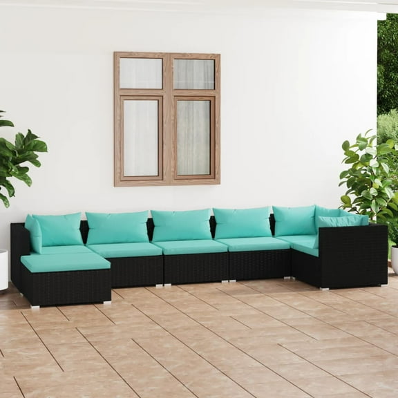 vidaXL 7 Piece Patio Lounge Set with Cushions Poly Rattan Black