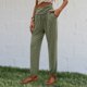 thumbnail image 5 of Pantalones Con Cordón Pantalones básicos para damas Slim Fit Estilo casual Cintura elástica Color sólido Traje deportivo Ygjytge Verde Militar Xxl para Mujer, 5 of 6