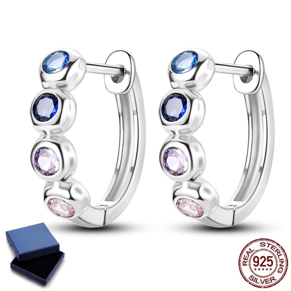 NARMO 925 Sterling Silver Irregular CZ Hoop Earrings, Sparkling Pink Cubic Zirconia Women's Jewelry Gift for Her