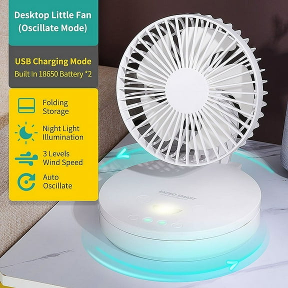6-inch Small Fan Rotating Shaking Head Wall-mounted Ceiling Fan Night Light Camping Kitchen Mini Cold Small Table Fan, Desktop Fans