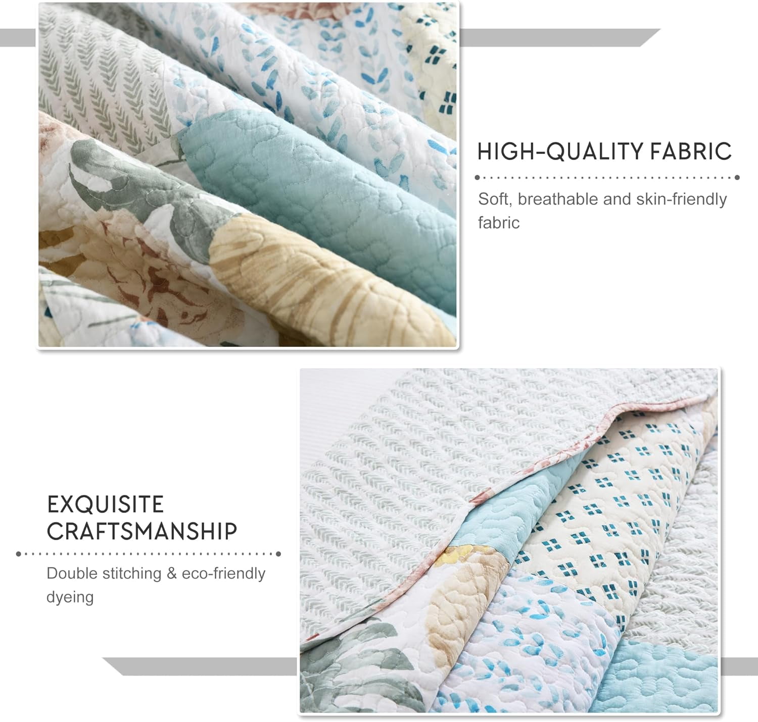 Nordmiex Patchwork Cotton Quilt SetCute Garden Bedding Set, Queen