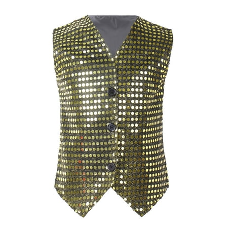 

renvena Kids Boys Girls Jazz Hip-Hop Dance Dazzled Jacket Sparkling Street Wear Disco Club Shiny Sequins Vest