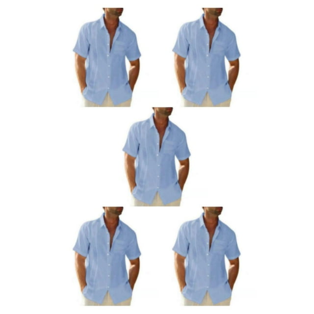 pitrice Men Shirt Casual Short Sleeve Breathable Replacement Button Down Solid Color Fashionable Home Dating Shirts Top Light Blue L 5Set