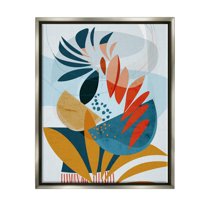 Stupell Contemporary Tropical Botanical Shapes Abstract Painting Gray Floater Framed Art Print Wall Art