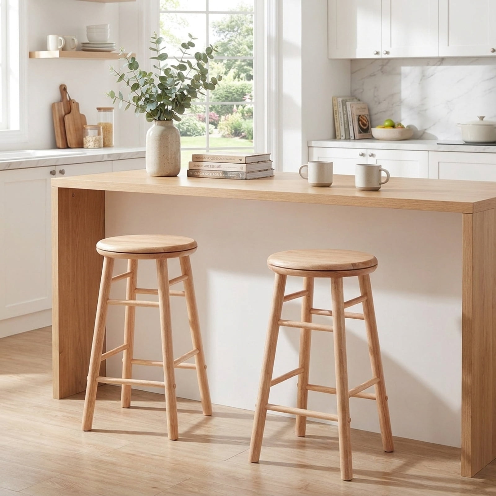 Furnibear 24" Swivel Bar Stools Set of 2 with Footrests & Crossbars for Kitchen Island Counter Bar Pub Dining Home, Natural