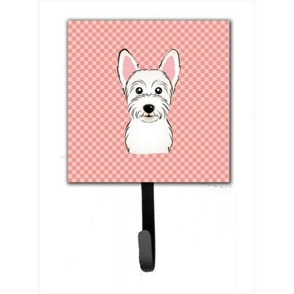 Checkerboard Pink Westie Leash Or Key Holder, 4.25 W x 7 H In.