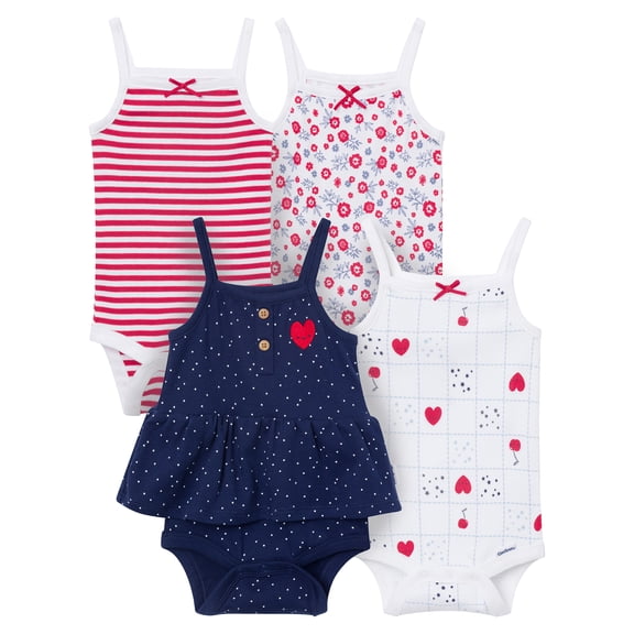 Onesies Brand Baby Girl 4pc Sleeveless Bodysuit, Sizes (0-3 Months - 24 Months)