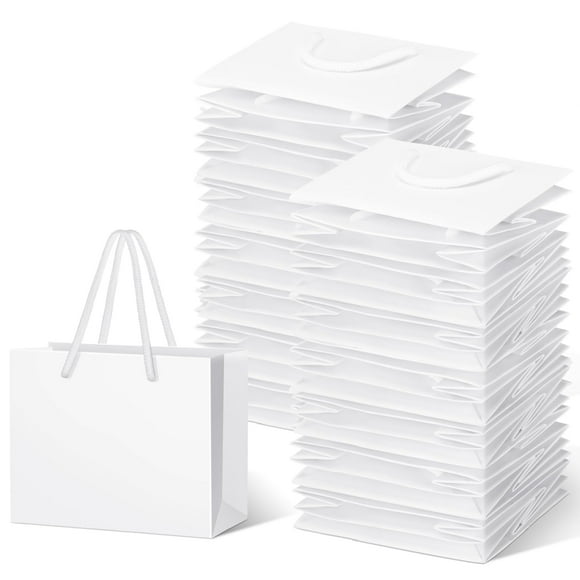 Honoson 100 Pcs Petits Sacs Cadeaux Épaissis avec Poignées, 3.9 x 4.7 x 2.4 Pouces Mini Petits Sacs en Papier Sacs à Friandises Sacs de Courses pour Petite Entreprise Fête Mariage Emballage Cadeau (Blanc)