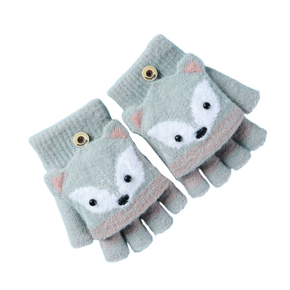 Ruanlalo Gloves,1 Pair 6-10 Years Boys Girls Gloves Cartoon Fox Half Finger Winter Animal Pattern Stretchy Gloves for School