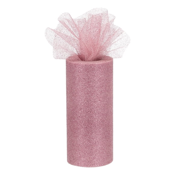 Unique Bargains Tulle Pailleté Ruban en Maille 6 Pieds de Large 25 Yards pour Jupe Tutu Noël Mariage Rose Poussiéreux