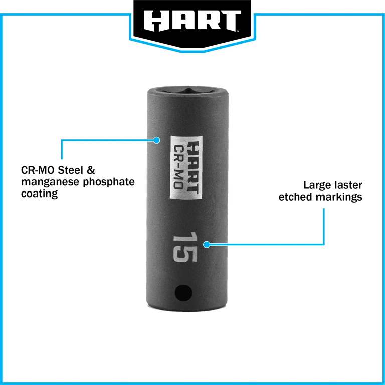 M❤️ HART 10 Piece 3/8-inch CR-MO Impact Rated Socket Set, Metric