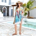 thumbnail image 6 of Peacock Bird Women Swimsuit Cover up V Neck Beach Dress Short Sleeve Vacation Outfits Swimwear, 6 of 7