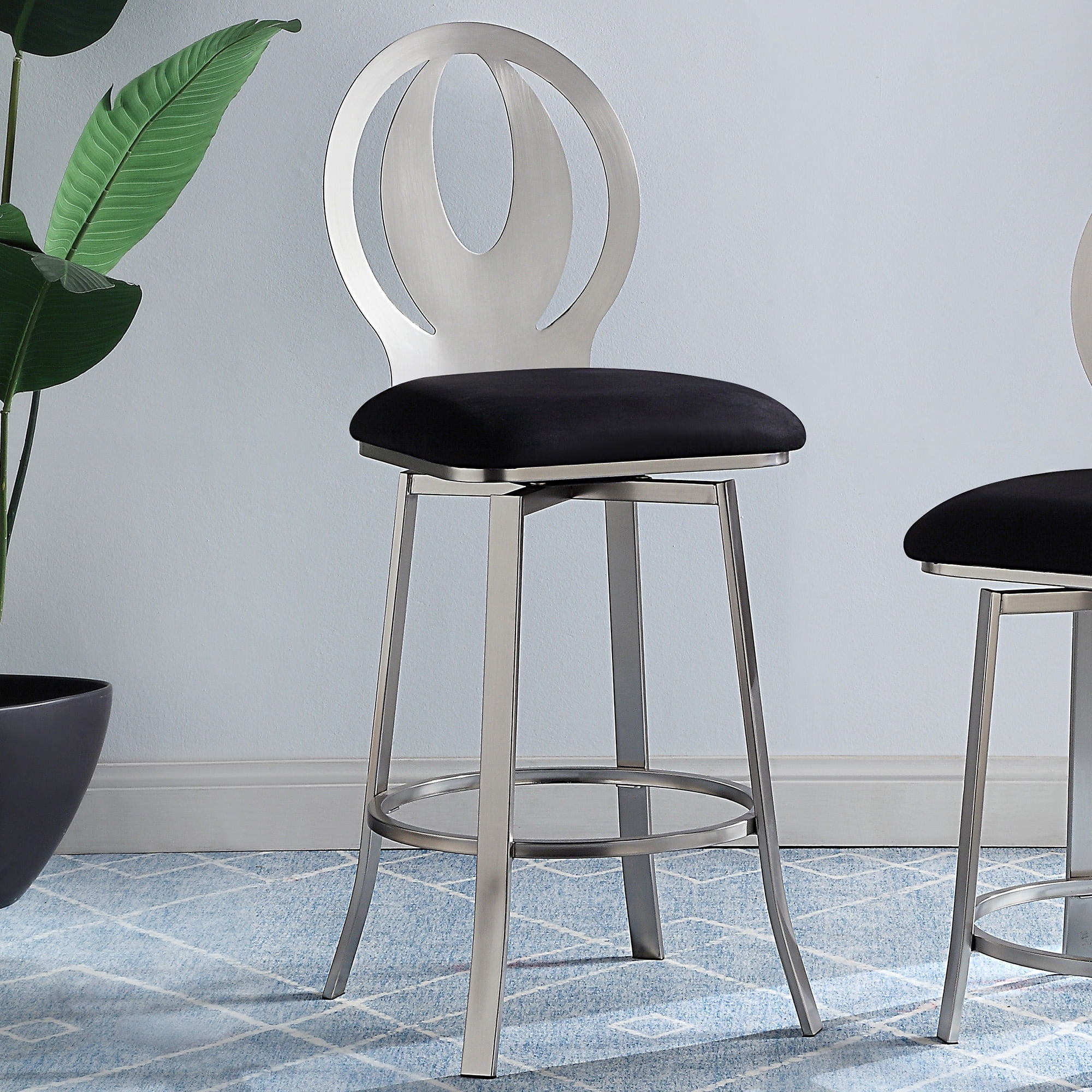 Furniture of America Harper Metal 29"H Round-Back Barstool in Silver (Set of 2)