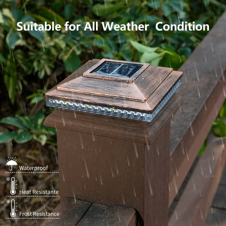 HUYIENO Solar Post Cap Lights,Outdoor Deck Fence Post Lights,Powerful Lithium Battery 20Lumens Two Light Modes Warm White/Bright White Suitable For