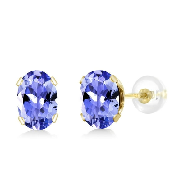 Gem Stone King 10K Yellow Gold Blue Tanzanite Stud Earrings for Women Men (0.90 Cttw, Gemstone December Birthstone, Oval 6X4MM)