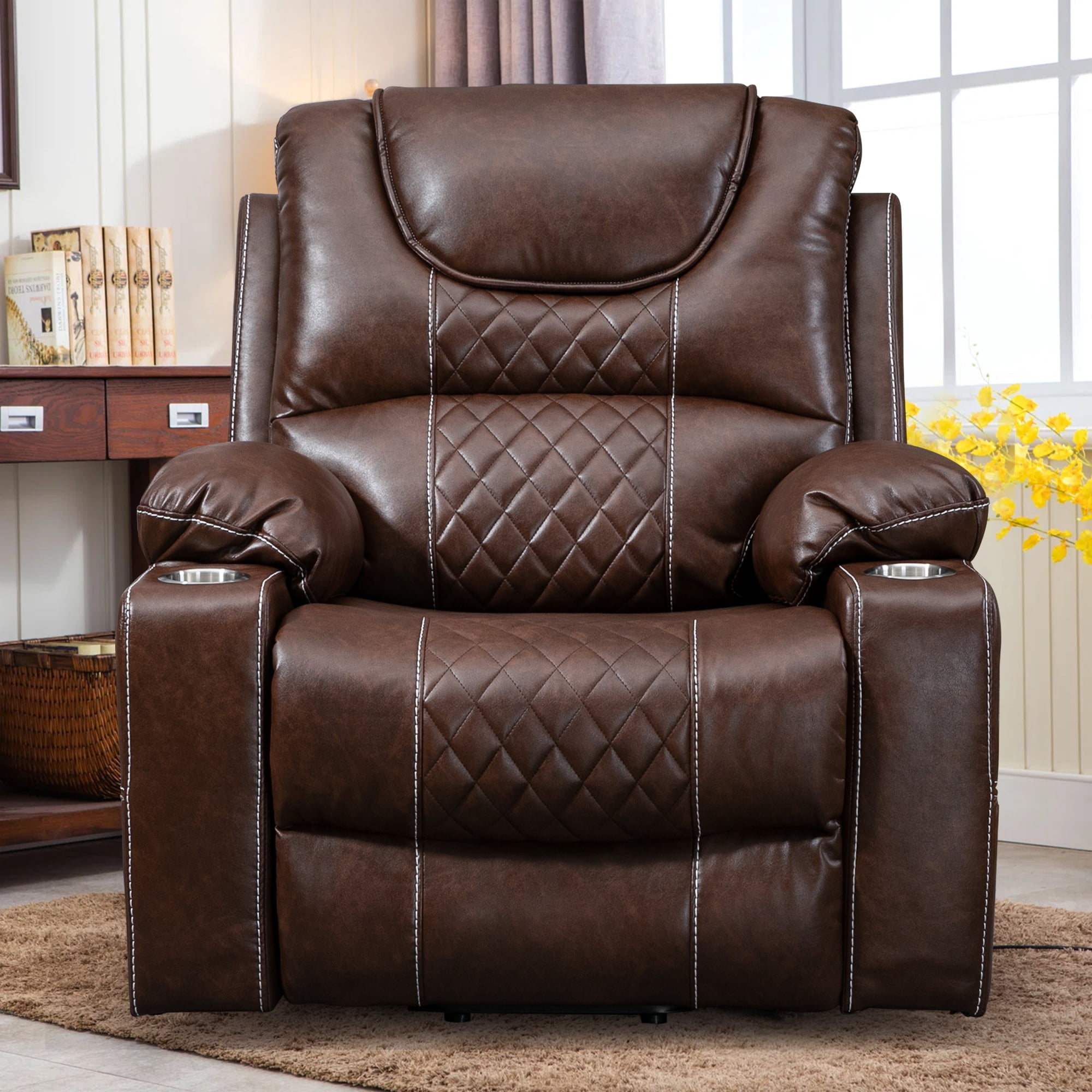 LEGAHOME Large Lift Recliner with Heated and Massage Functions, Extended Leather Lift Chair with Remotes and 2 Cup Holders, Oversized Electric Power Lounge Sofa for Elderly Big Men, Brown