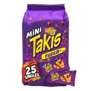 Takis Mini Fuego Rolled Spicy Tortilla Chips, Hot Chili Pepper Lime Flavored, Multipack 25 Individual Snack Packs, 1.23 Ounces Each, Net Weight of 30.75 Ounces