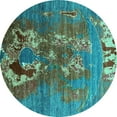 thumbnail image 1 of Ahgly Company Machine Washable Indoor Round Oriental Turquoise Blue Industrial Area Rugs, 6' Round, 1 of 4