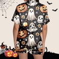 thumbnail image 6 of Weebloom Halloween Summer Pajamas For Women Set Pumpkin Leisure Silk Satin Short Sleeve Button Down Tops And Shorts Set Sleepwear Nightwear Pjs Loungewear Black L, 6 of 7