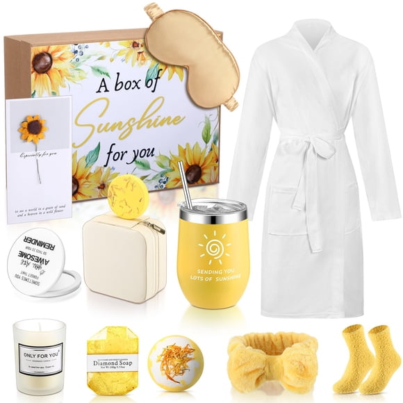 Juego de cestas de spa Nuogo, 13 unidades, con bata de baño, calcetines y vela para mujer
