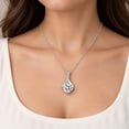 thumbnail image 4 of Women's Sparkling Round-Cut Pendant Necklace, White Copper Silver-Tone Clear Stone Necklace, Fashion Commuter Necklace for Women, 4 of 6