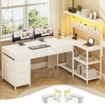 thumbnail image 3 of 47" L Shaped Desk with 5 Drawers & Hutch, Reversible Gaming Desk with LED Lights & Outlets, Computer Desk with Open Shelves & Storage Bag for CPU, Books etc for Home Office, Space Saving, White, 3 of 7