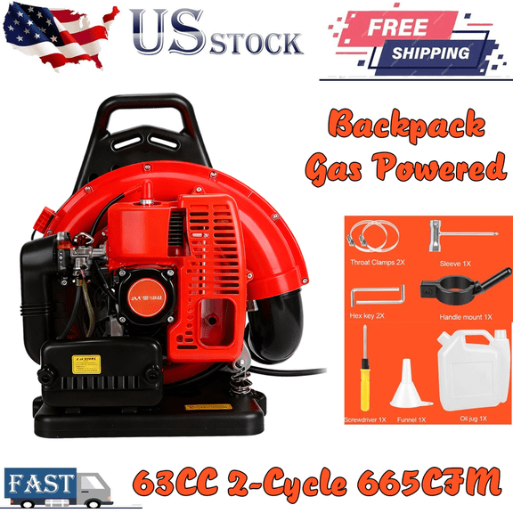 Floseru Gas Powered Backpack Leaf Blower, Commercial Heavy Duty 63CC 2-Stroke Engine, 205MPH 665CFM for Professional Yard Care, Large Properties & Lawn Maintenance