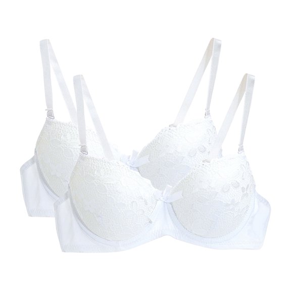 ATENAR 2PC Bras for Women,Push Up Bra,Womens Bras,Breathable,Shaping,Solid,Polyester,White,S