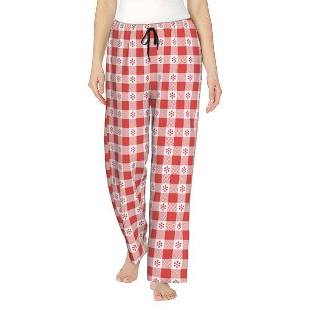 Fotbe Checkered Christmas With Snowflakes Pantalones de Pijama para Mujer, Pantalones de Dormir, Pantalones Pj con Cordón y Bolsillos-Small
