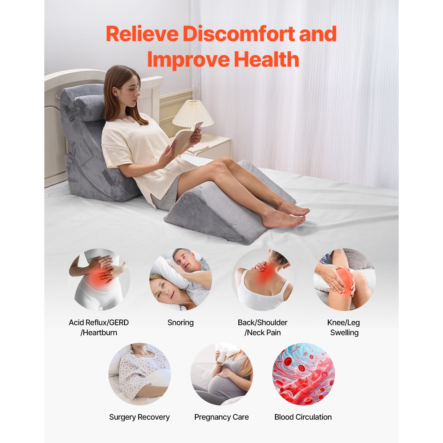 KFFKFF Sleep-Enhancing Pillow, Set of 4 Adjustable Therapeutic Bed Wedges, Aids Leg, Neck, Shoulder Support, Post-Operative Comfort Pillow for Back Discomfort, Digestive Issues, Snoring Mitigation