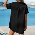 thumbnail image 4 of Mifsaly Linen Dresses for Women V-Neck Short Sleeve Mini Tshirt Dress Summer Beach Vacation Sundress M, 4 of 8