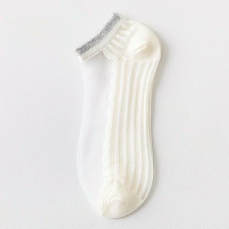 

SIEYIO Women Girls Glass Fiber Short Boat Socks Transparent Mesh Sweet Candy Color Vertical Striped Jacquard Casual Hosiery