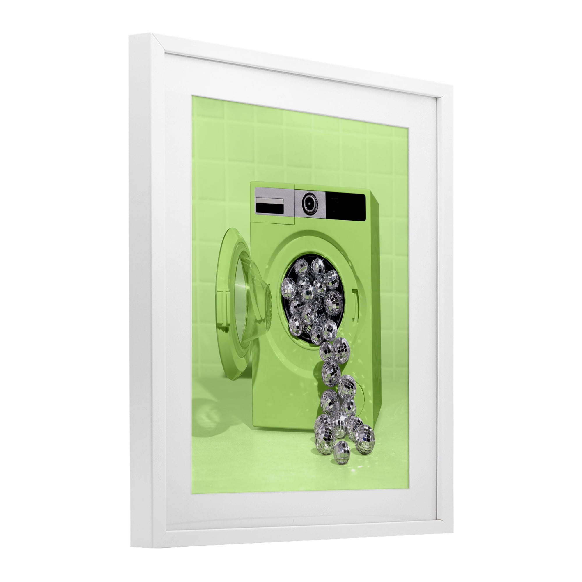 Stupell Industries Disco Laundry Machine over Lime White Framed Print Under Glass, design by LISH Creative